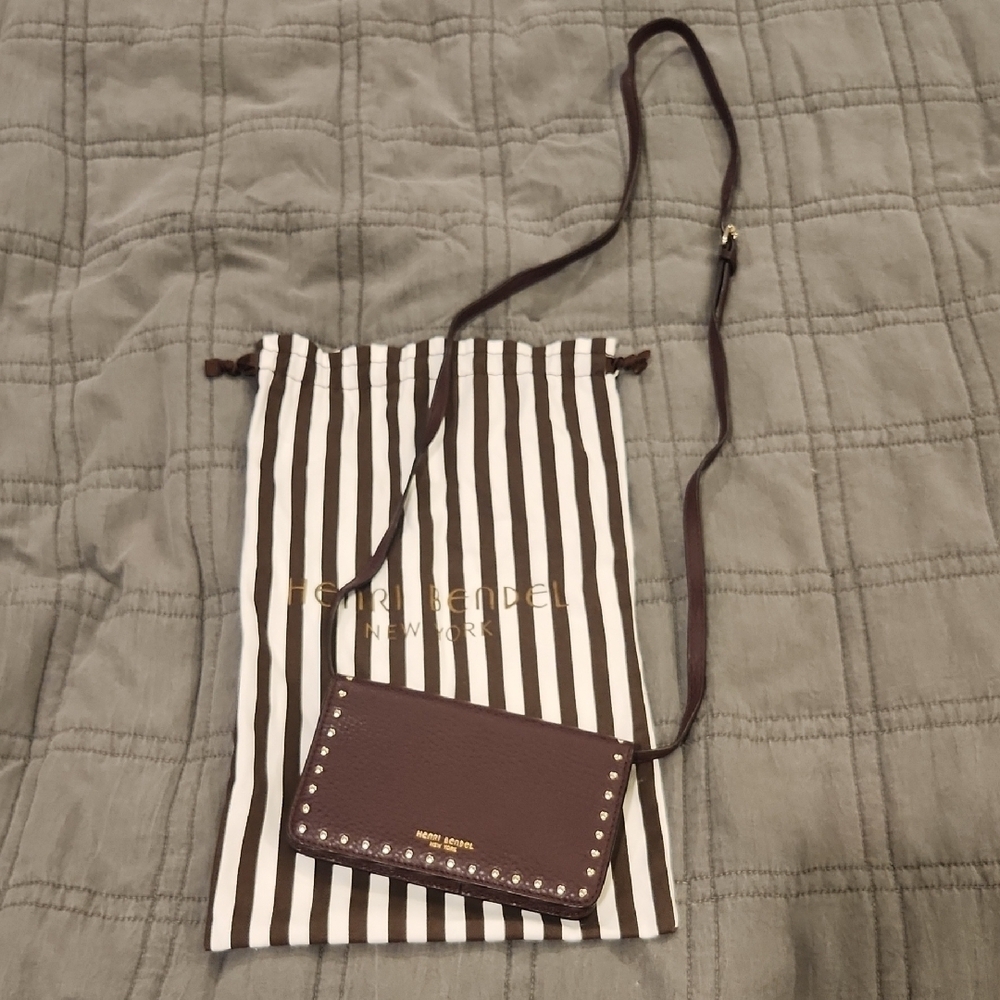 Henri Bendel Dark Eggplant Colored Crossbody Phone & Card Case with Studs, New!